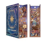 Tonecheer DIY Book Nook Kit for Adults, 3D Wooden Puzzle Bookend Bookshelf Insert Library Bookstore Decor, Booknook Miniature House with Sensor LED Light (Magic Stars Room)