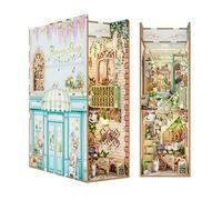 Tonecheer DIY Book Nook Kit for Adults, Booknook Wooden 3D Puzzle Bookend Miniature House Kit, Fantasy Bookshelf Decor with Sensor LED Light Gifts for Birthday Valentine's Day (Flower Shop)