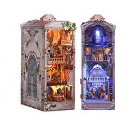 Tonecheer DIY Book Nook Kit for Adults, Double-Sided Booknook Wooden 3D Puzzle Bookend Miniature House Kit, Fantasy Bookshelf Decor with Dust Cover and LED Light for Birthday Gifts (Monster Carnival)