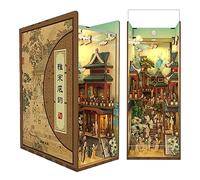 Tonecheer DIY Book Nook Kit, Song Dynasty Culture 3D Puzzle Wooden Miniature House Kit for Adults, Booknook Set Dollhouse Bookshelf Decor Bookend with Dust Cover and LEDs