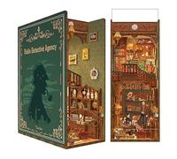 Tonecheer DIY Book Nook Kit, Violin Detective Agency 3D Puzzle Wooden Miniature House Kit for Adults, Booknook Set Dollhouse Bookshelf Decor Bookend with Dust Cover and LEDs