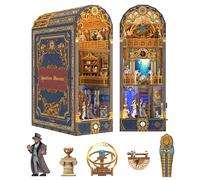 Tonecheer DIY Book Nook Kit with Dust Cover and LED Light, Spacetime Museum 3D Wooden Puzzle, Movable and Rotating Parts, Creative Bookshelf Decor, Unique Gift for Adults