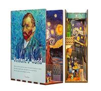 Tonecheer DIY Book Nook Kit Wooden Model Kit 3D Puzzle for Adults to Build Miniature House Craft Kit Booknooks Kits with Light Book Shelf Decor Christmas Birthday Gifts(Vincent's World)