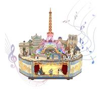 Tonecheer Music Box Wooden 3D Puzzle, Romantic Paris DIY Model Kit for Adults, Rotating Music Box, Wooden Puzzle for Home Decoration Gifts for Birthday Christmas