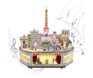 Tonecheer Music Box Wooden 3D Puzzle, Romantic Paris DIY Model Kit for Adults, Rotating Music Box, Wooden Puzzle for Home Decoration Gifts for Birthday Christmas