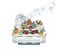 Tonecheer Music Box Wooden 3D Puzzle, Snow Train DIY Model Kit for Adults, Rotating Music Box, Wooden Puzzle for Home Decoration Gifts for Birthday Christmas