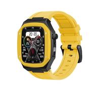 TONECY Alloy Watch Case for iWatch Series SE Cover for Apple Watch 7 6 5 4 44/45mm Luxury Metal Rubber Stainless Steel Watch Accessories (Color : Yellow Black, Size : 45mm)