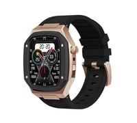 TONECY Alloy Watch Case for iWatch Series SE Cover for Apple Watch 7 6 5 4 44/45mm Luxury Metal Rubber Stainless Steel Watch Accessories (Color : Black Rose Gold 2, Size : 45mm)