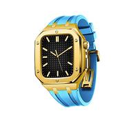 TONECY Business Casual Style Watch Strap Men Women Military Metal case for Apple Watch Band 45mm 44mm with Silicone Strap Shockproof Bumper for iWatch Series 7/SE/6/5/4 (Color : Gold Blue, Size : 44