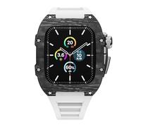 TONECY Real Carbon Fiber Case Modification Kit for Apple Watch Series 8 7 6 SE 5 4 Stainless Steel Case+Rubber Strap for iWatch 41mm 45mm (Color : White, Size : 44MM for 6/5/4/SE)