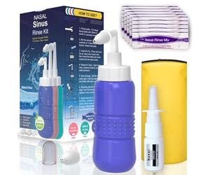 TONELIFE Sinus Rinse Kit with 40 Salt Packs,Empty Sprayer-Bag - Neti Pots - Nasal Irrigation Nose Cleaner- BPA Free - Squeeze Nasal Rinse Bottle for Sinus and Allergy Relief - Nose Wash,Blue