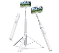 TONEOF 66" Automatic Tripod Selfie Stick, Auto-Open Phone Tripod Stand with Magnetic Rechargable Remote, 360° Double Axes Rotatable Travel Tripod, Stable Smartphone Monopod for iPhone/Android-White