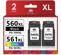 Toner Kingdom 560 561 XL Ink Cartridges Replacement for Canon 560 561 Ink Cartridges PG-560XL CL-561XL for Canon Pixma TS5350 TS7450 TS5351 TS7451 TS5352 TS5353 ink cartridges (1 Black, 1 Tri-Colour)