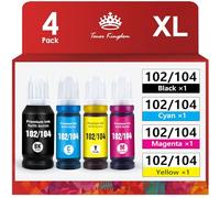 Toner Kingdom Refill Ink Compatible Replacement for 102 Ink for Epson EcoTank ET-2720 ET-2710 ET-2700 ET-2711 ET-2712 ET-2726 ET-4750 ET-2750 ET-3700 ET-3750 ET-4700 ET-15000