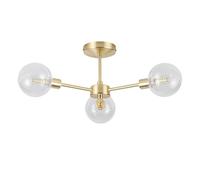 Toner - Satin Brass with Clear Globes 3 Light Flush Ceiling Light