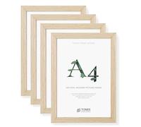 TONES FRAME DESIGN A4 Photo Frame 4 Pack, 21 x 29.7 cm, Wooden Picture Frames with Oak Veneer, Shatter-Resistant Plexiglass, Wall Frames for Portrait or Landscape, Certificates, Prints, Photographs