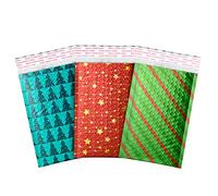 TONESPAC 51 Pack Christmas 4x8 inch Poly Bubble Mailers Padded Envelopes Retailer Holiday Shipping Bags with Waterproof Self Seal Strip with Three Different Christmas Pattern.(4x8 inch,Mixed Pattern)