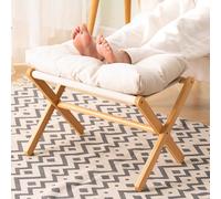TONFEION Footstool Foldable Leg Rest Bamboo Sofa Foot Stool with Removable Padded Seat Wood Wooden Shoe Changing Footstools for Living Room, Bedroom (53 x 35 x 36cm)