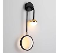 TONFON 2-Lights Ring Wall Lamp Black Gold LED Dimmable Wall Light Indoor Globe Modern Circular Bedside Wall Sconce for Bedroom Living Room Study Corridor Dining Room Wall Mounted Lamp(Left)