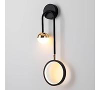 TONFON 2-Lights Ring Wall Lamp Black Gold LED Dimmable Wall Light Indoor Globe Modern Circular Bedside Wall Sconce for Bedroom Living Room Study Corridor Dining Room Wall Mounted Lamp(Right)