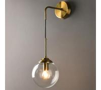 TONFON Amber Glass Globe Wall Lamp with Long Arm Gold Wall Light