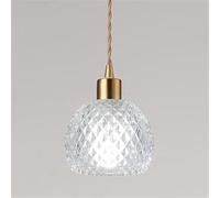 TONFON Antique Brass Chandelier Copper Bedside Pendant Light with Striped Glass Shade, Farmhouse Decorative E27 Hanging Light for Kitchen Island Living Room Bedroom Dining Room Hallway Ceiling Light F