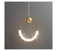 TONFON Modern LED Pendant Light Ring Gold Chandelier with Crystal Decoration, Adjustable Height Hanging Lamp for Kitchen Island Living Room Bedroom Bedside Dining Room Hallway
