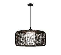TONFON Natural Rattan Chandelier Black Handmade Drum Lampshade Pendant Light Bamboo Lighting Hanging Lamp for Kitchen Island Entryway Dining Room Study Room Living room Bedroom Bar