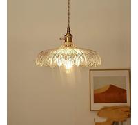 TONFON Nordic Crystal Glass Flower Pendant Light Retro Brass Flower Shape Chandelier Restaurant Art Decor Ceiling Light Fixture for Kitchen Island Dining Room Bedroom Hallway Bar Living Room