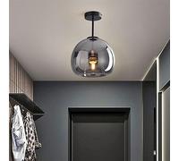 TONFON Nordic E27 Ceiling Light Post-Modern All-Copper Glass Ceiling Lamp Simple Creative Aisle Ceiling Light Fixture for Living Room Bedroom Dining Room Kitchen Hallway Entry Foyer(Smoke grey-L)