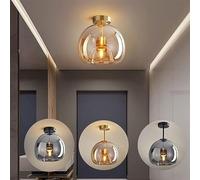 TONFON Nordic E27 Ceiling Light Post-Modern All-Copper Glass Ceiling Lamp Simple Creative Aisle Ceiling Light Fixture for Living Room Bedroom Dining Room Kitchen Hallway Entry Foyer(Amber-S)