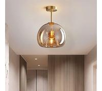 TONFON Nordic E27 Ceiling Light Post-Modern All-Copper Glass Ceiling Lamp Simple Creative Aisle Ceiling Light Fixture for Living Room Bedroom Dining Room Kitchen Hallway Entry Foyer (Color : Amber-L