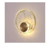 TONFON Round Crystal Wall Sconce Brass Wall Lamp with Clear Ripple Shade Modern LED Minimalist Wall Mounted Lamp for Bedroom Bedside Living Room Study Room Corridor Entryway Restaurant(25CM)