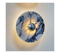 TONFON Round Marble Wall Sconce Ultra-Thin Natural Stone Wall Lamp Modern LED Minimalist Wall Mounted Lamp for Bedroom Bedside Living Room Study Room Corridor Entryway Restaurant(Chrome,7.9in)