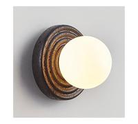 TONFON Round Stone Wall Sconce Black Travertine Wall Lamp with White Glass Ball Lampshade, Mini Bedside Wall Lantern for Bedroom Living Room Study Room Dining Room Hallway Stairs Hall Restaurant