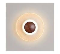TONFON Round Walnut Wall Light Ultra-Thin Wooden Wall Sconce with Glass Lampshade, Modern LED Wall Mounted Lamp for Bedroom Bedside Living Room Study Room Corridor Entryway Restaurant