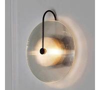 TONFON Simple Decoration Wall Light Creative Round Design Wall Lamp Personality Striped Glass Lampshade Wall Sconce Metal Night Light for Bedroom Living Room Study Corridor Dining Room Balcony