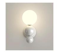 TONFON Spherical Metal Wall Lamp White Acrylic Lampshade Wall Sconce Mini Globe Design Wall Lantern for Bedroom Bedside Living Room Study Room Corridor Entryway Restaurant Night Light(White)