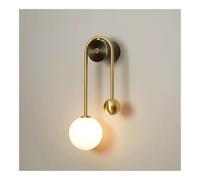 TONFON U-Shaped Brass Wall Sconce Copper Bedside Wall Lamp with Glass Ball Lampshade, G9 Lighting Wall Mounted Lamp for Bedroom Living Room Study Room Corridor Entryway Restaurant(40KCM-Left)