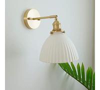 TONFON White Ceramic Wall Lights Adjustable Nordic Ribbed Shade Wall Lamp Bedroom Bedside Wall Sconces for Living Room Corridor Stairs Porch Hall Study Reading Hallway Wall Mounted Lamp