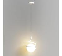 TONFON White Spiral Metal Chandelier Spherical Acrylic Shade Hanging Lamp E27 Bedside Children's Room Pendant Light for Kitchen Island Living Room Bedroom Dining Room Hallway Ceiling Light Fixture(Whi