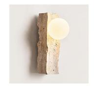 TONFON Yellow Travertine Wall Sconce Rectangular Stone Wall Lamp with Glass Ball Lampshade G9 Lighting Wall Mounted Lamp for Bedroom Bedside Living Room Study Room Corridor Entryway Restaurant