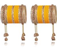TONGARI Metal Base Metal Bangles for Women (Haldi), 2.4 inches, Brass, No Gemstone