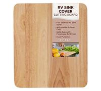 TonGass 15"x13"x3/4" RV Sink Cover with Adjustable Rubber Feet, Camping Cutting Board, Solid Oak with Food-Safe Oil Finish, Dual Purpose Sink Cover Cutting Board Add Counter Space in RV Kitchen