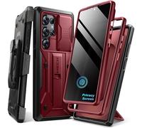 TONGATE for Samsung Galaxy S24 Ultra Case, [with Privacy Screen Protector & Slide Camera Cover] [2 Front Frames] Full-Body Heavy Duty S24 Ultra Phone Case with Stand & Belt Clip Holster, Maroon