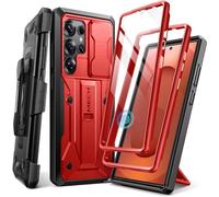 TONGATE for Samsung Galaxy S25 Ultra Case, [Built-in Slide Camera Cover & Screen Protector] [2 Front Frames] Full-Body Heavy Duty Shockproof S25 Ultra Phone Case with Stand & Belt Clip Holster, Red