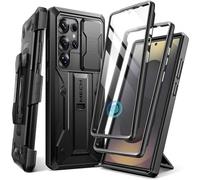 Tongate for Samsung Galaxy S25 Ultra Case, [Built-in Slide Camera Cover & Screen Protector] [2 Front Frames] Full-Body Heavy Duty Shockproof S25 Ultra Phone Case with Stand & Belt Clip Holster, Black