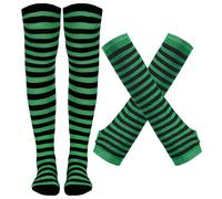 Tongcloud Women's Striped Knee High Socks, Over Knee Thigh High Socks, Arm Warmer and Fingerless Gloves Set