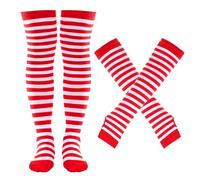 Tongcloud Women's Striped Knee High Socks, Over Knee Thigh High Socks, Arm Warmer and Fingerless Gloves Set