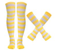 Tongcloud Women's Striped Knee High Socks, Over Knee Thigh High Socks, Arm Warmer and Fingerless Gloves Set